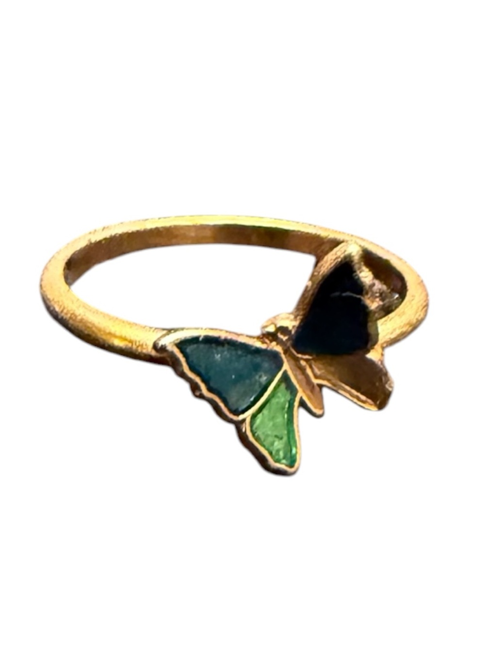 Vintage Gold-Toned Avon Ring Blue and Green Enamel Butterfly Size 6 Ring